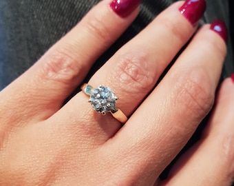 Carat Diamond Solitaire Ring, Round Engagement Diamond ring, Single Diamond ring, 14K Yellow Gold Engagement Ring, Round Cut Diamond Ring