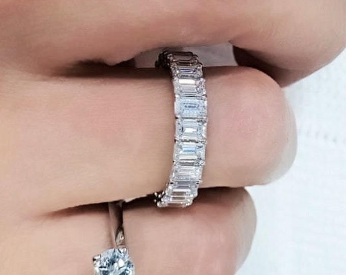 4 Carat EGL Certified Full Eternity Wedding Band, CVD Lab Diamond Eternity Wedding ring, Emerald Cut Eternity Ring, Stackable Eternity Ring