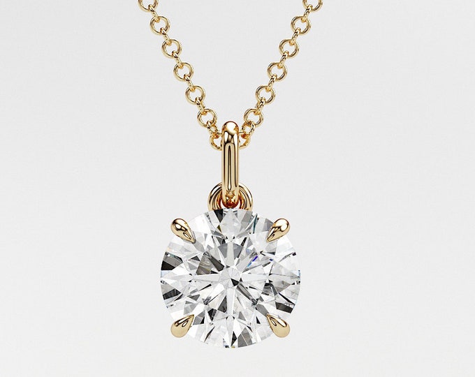14K yellow gold 0.50 carat Round brilliant cut CVD lab grown diamond solitaire necklace