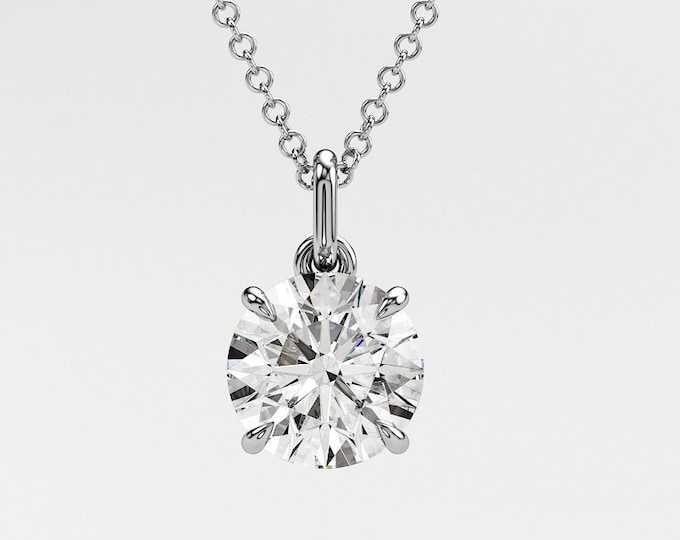 14K white gold 1 carat Round brilliant cut IGI certified CVD lab grown diamond solitaire necklace