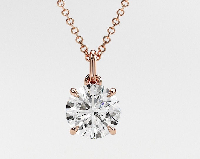 14K rose gold 1 carat Round brilliant cut IGI certified CVD lab grown diamond solitaire necklace