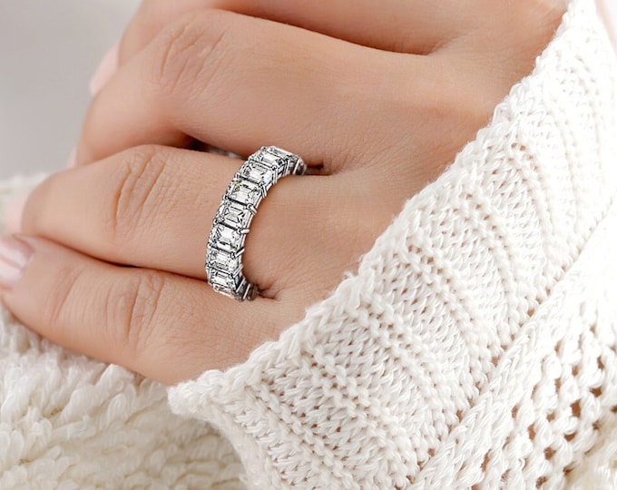 6 Carats CVD lab grown diamonds emerald cut Eternity Wedding Band