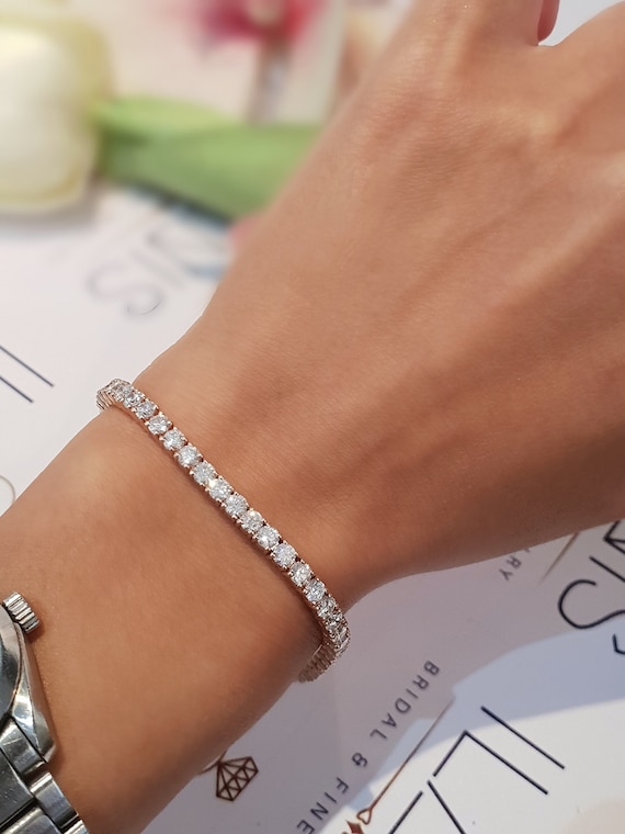 5 Carat Lab Grown Diamond Tennis Bracelet 14K Rose Gold Diamond
