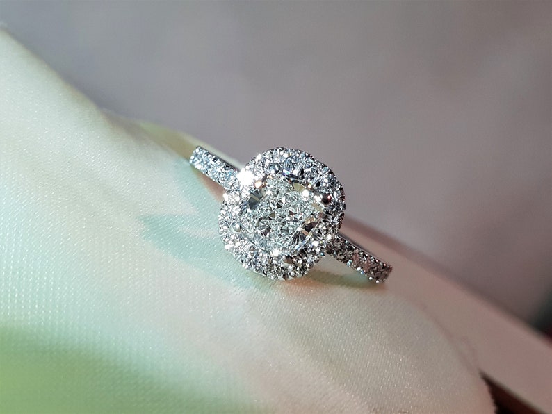 2 Carats Square Cushion Halo Engagement Ring IGI Certified Etsy