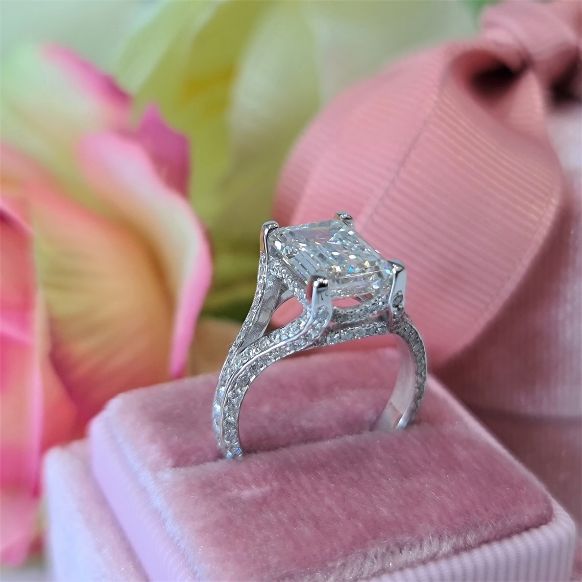 Emerald Cut Diamond Engagement Ring Lab Grown Diamond - Etsy