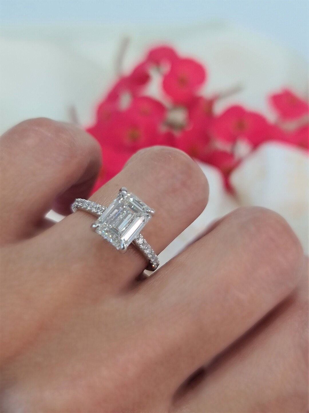 Ready to Ship 3.30 Tcw Emerald Cut Lab Created Diamond Engagement Ring Hidden Halo 3 Carat Emerald Cut CVD Lab Grown Diamond Solitaire Etsy Canada