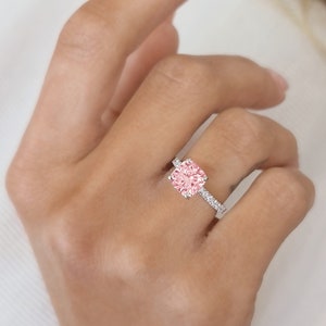 IGI Certified 1.5 Carat pink CVD lab grown cushion cut diamond, Cushion Ring, Lab grown diamond engagement Ring, 1.5CT pink diamond, 14/18KT