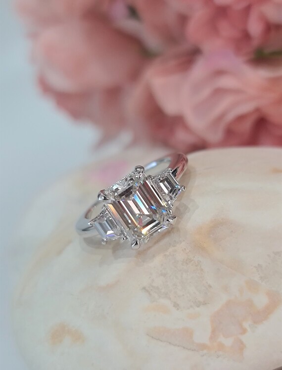Three stone lab created diamond ring deals