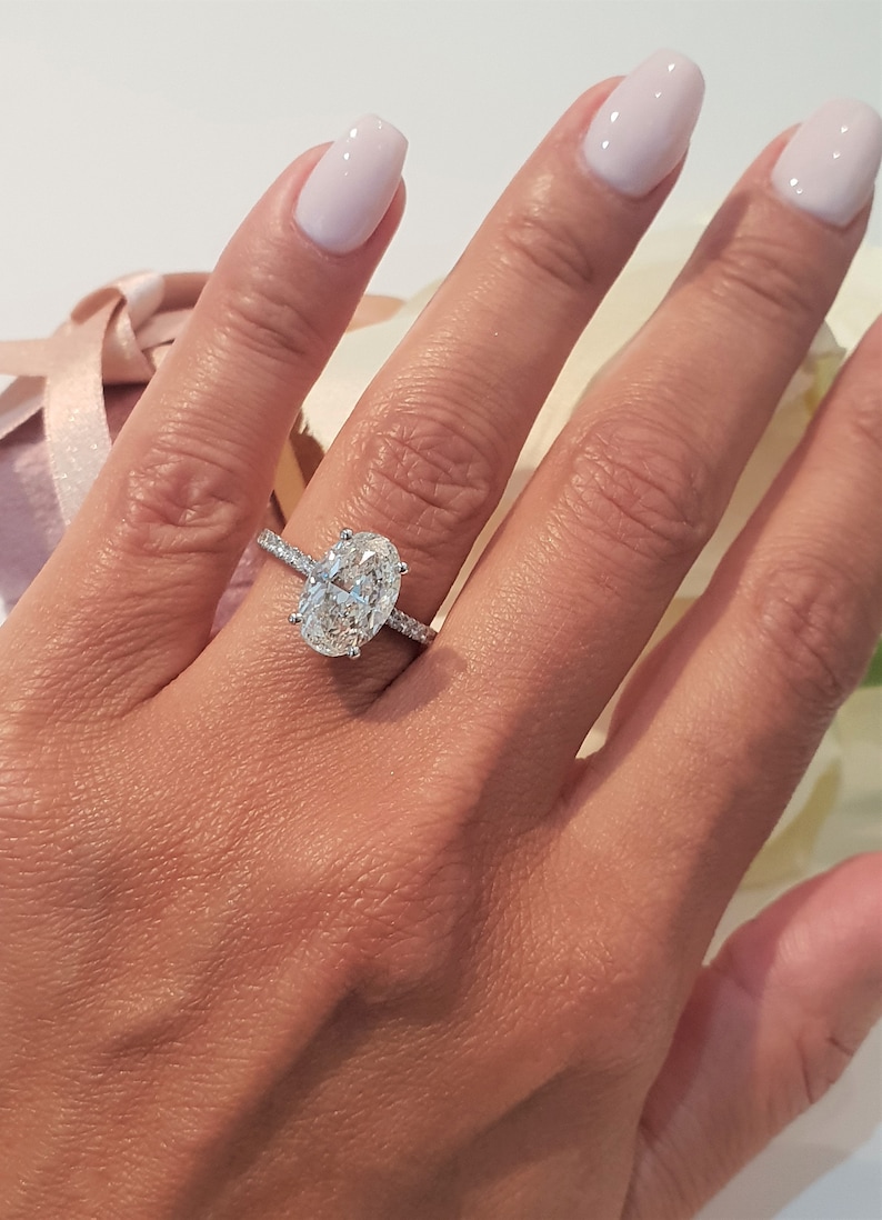 3 Carat Oval Diamond Engagement Ring Lab Grown Diamond Etsy