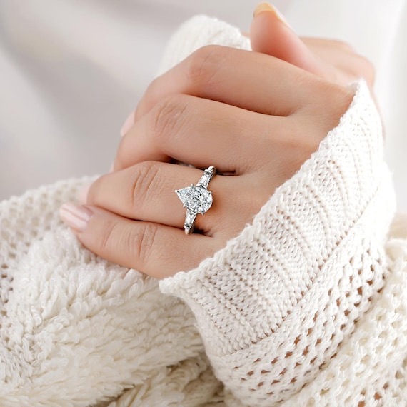 Bague Fiançailles Or Blanc 14k Diamants Taille Poire - Neuf Sans Emballage, Tailles 4 à 12