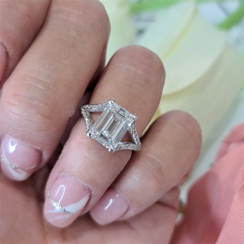 Emerald Cut Diamond Engagement Ring Lab Grown Diamond Etsy
