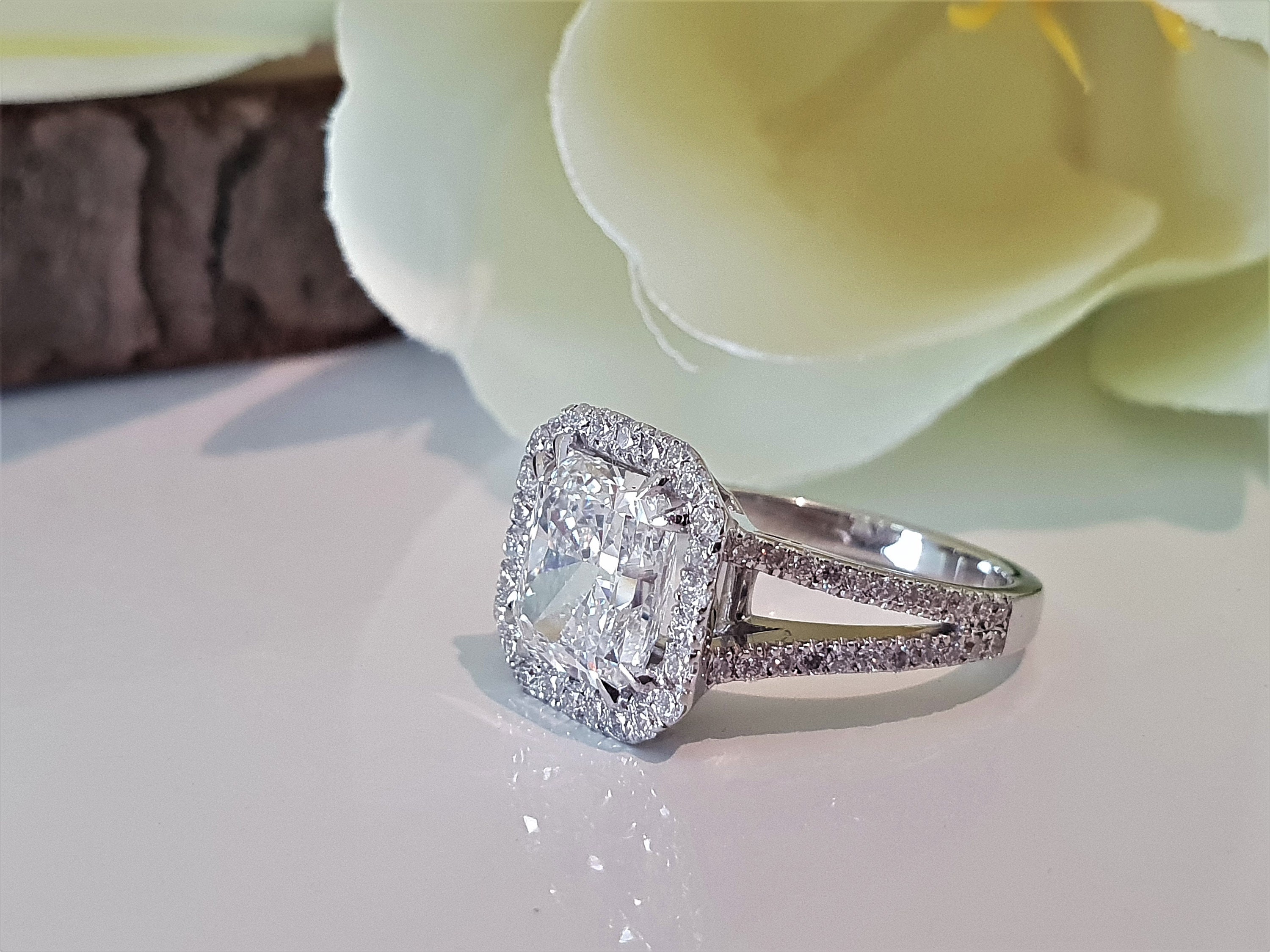 4.16 Carat F SI1 Diamond Engagement Ring Halo Radiant Diamond | Etsy
