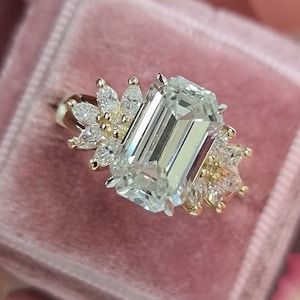 4 Carat Emerald Cut Engagement Ring With Marquise Cut Side Diamonds, CVD Lab Grown Diamond Engagement Ring, 4CT Emerald Diamond Ring