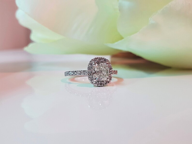 2 Carats Square Cushion Halo Engagement Ring IGI Certified Etsy