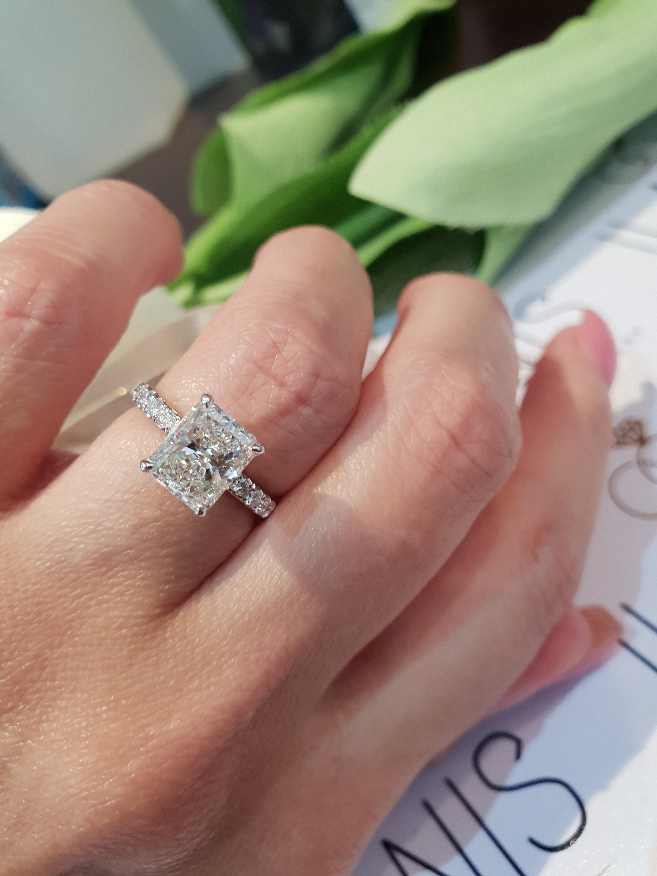 Certified 3CT Radiant Cut Diamond Engagement Ring 14K Gold Etsy