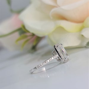 Emerald Cut Halo Diamond Engagement Ring 2 Carat 14K White - Etsy