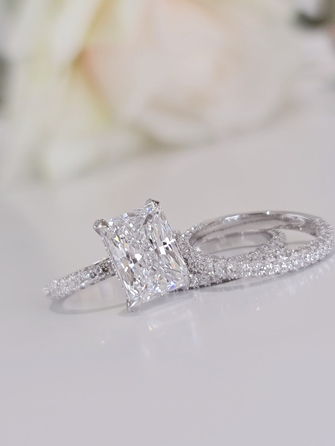 18K 4 Carat Radiant Cut Engagement Ring, CVD Diamond, F VS1, IGI ...