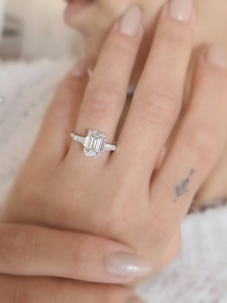 3 Carat Emerald Cut Three Stone Ring 3 Ct Emerald Cut Diamond Etsy