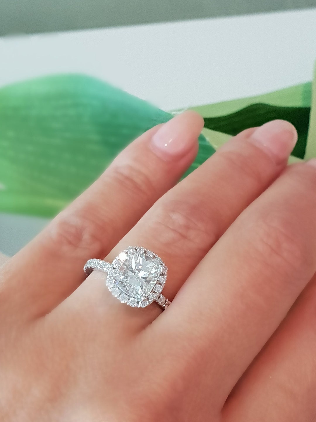 Carat CVD Diamond Cushion Cut Halo Engagement Ring: E/VVS, IGI Certified,  14K Canada