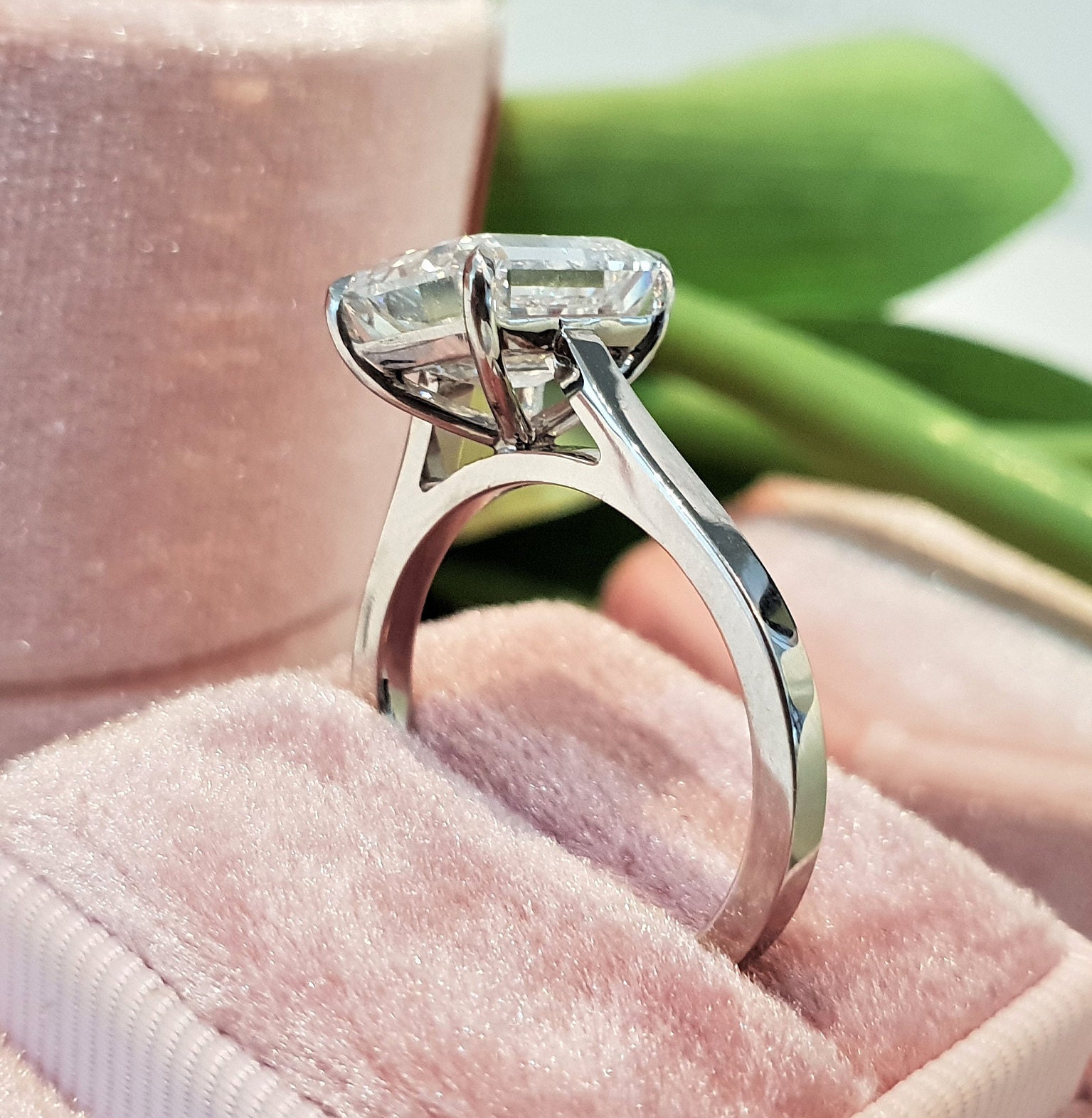 3 Carat Emerald Cut Lab Created Diamond Engagement Ring Etsy