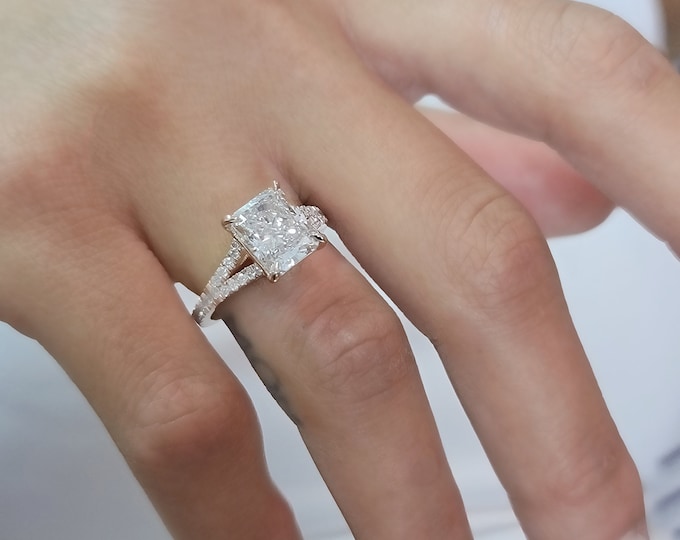3.95CT Radiant Cut Lab Diamond Bridal Set, 3CT CVD Center, IGI Certified E/F VVS, Rose Gold Engagement Ring with Matching Band, Ethical Luxe