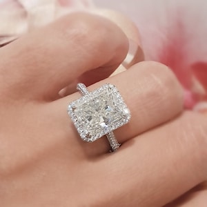 CVD diamond Ring, IGI Certified 3 Carat 14K White Gold Radiant Cut Diamond Ring, Lab Grown Diamond engagement Ring, Halo Radiant Cut Ring