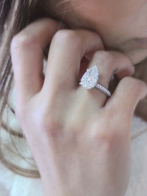 5 Carat Teardrop Diamond Engagement Ring Pear Cut Diamond Ring Lab Grown Diamond Engagement Ring CVD Diamond Ring IGI Certified F VS1 Etsy