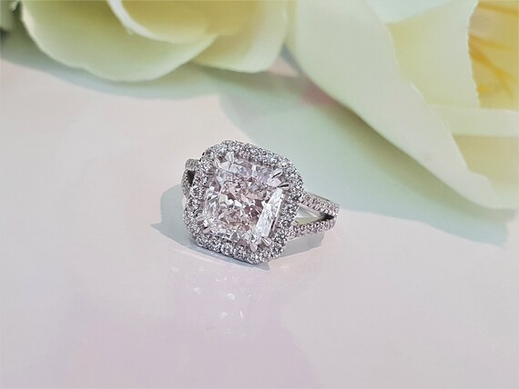 4.16 Carat F SI1 Diamond Engagement Ring Halo Radiant Diamond | Etsy