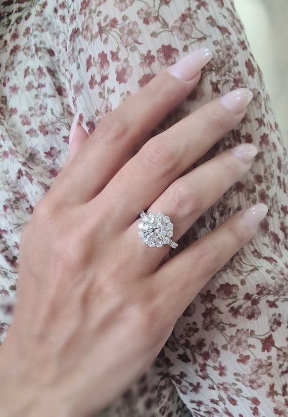 2.36Ctw Round Cut Diamond Cushion Shape Halo Engagement Ring 925 Sterling  Silver – BrideStarCo