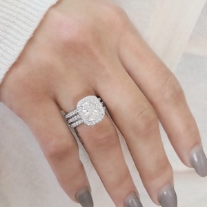 3 カラット クッション カット、CVD ダイヤモンド、F VS1 IGI 認定、3CT クッション ダイヤモンド リング、ラボ グロウン ダイヤモンド エンゲージリング、ブライダル リング セット、14K/18K