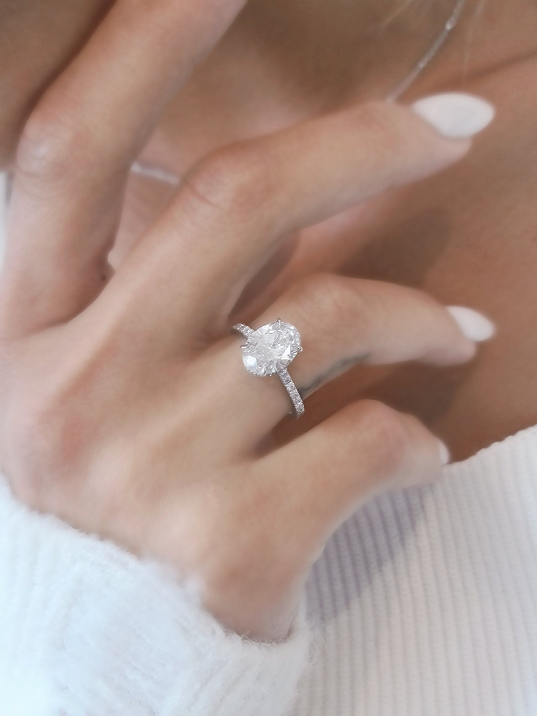2 Carat Oval Diamond Engagement Ring, 2CT Oval F VS1 CVD Lab Grown Diamond Engagement Ring, IGI