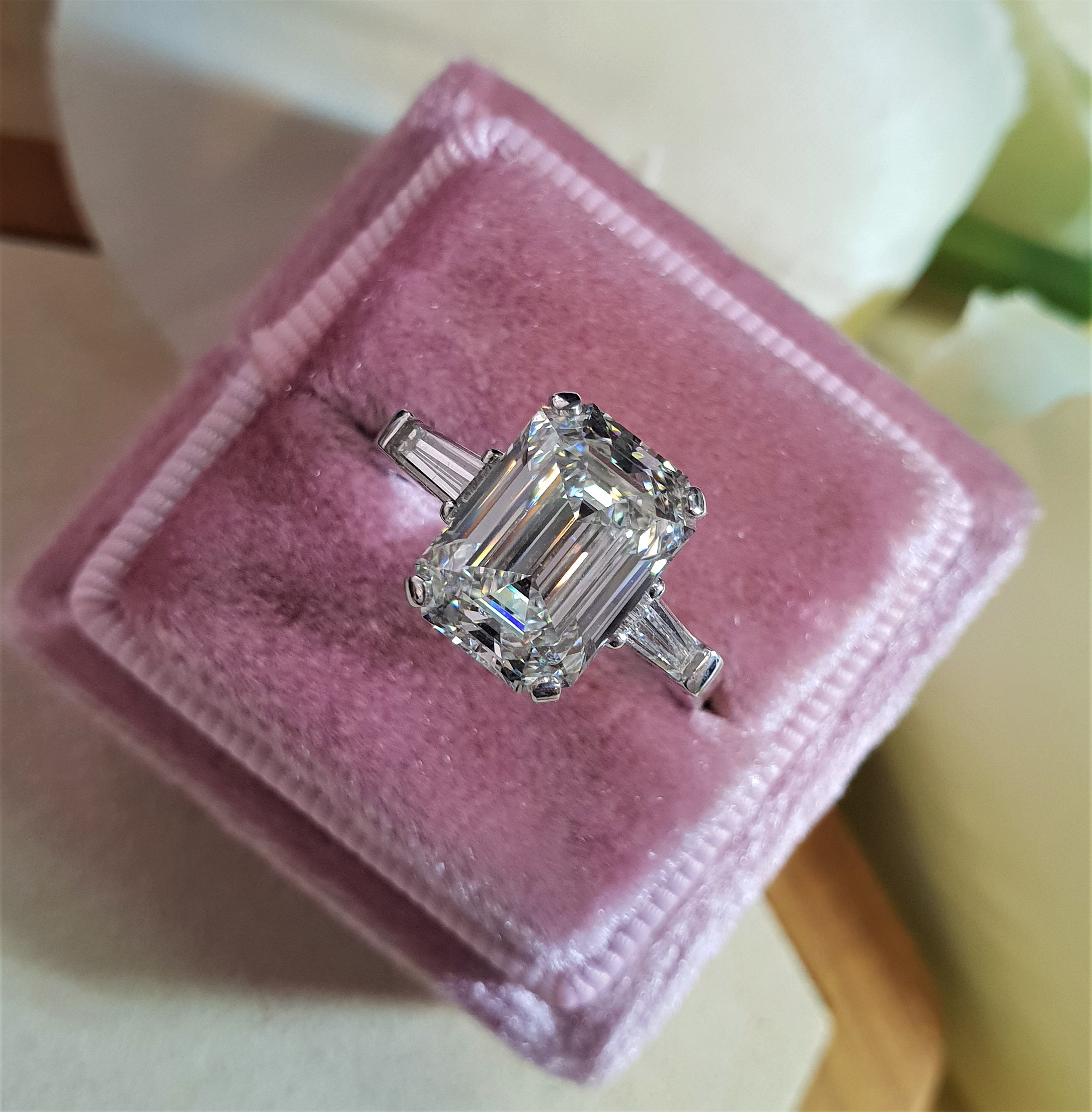 3 Carat Emerald Cut Lab Created Diamond Engagement Ring Three Etsy