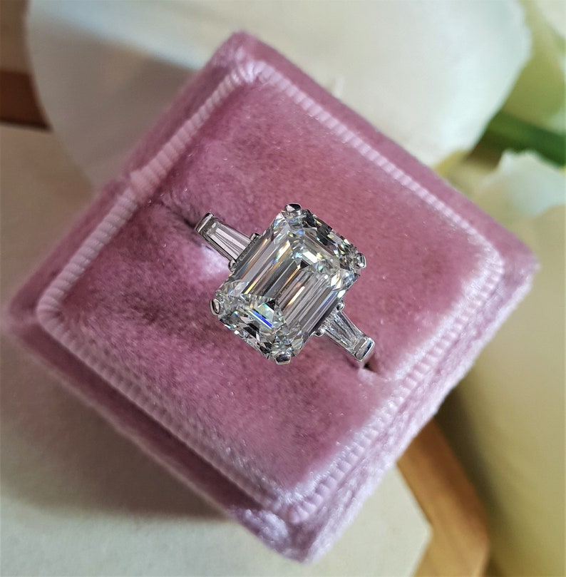 3 Carat Emerald Cut Three Stone Ring 3 Ct Emerald Cut Diamond Etsy
