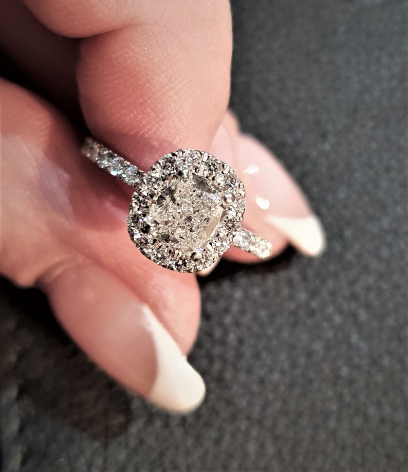 2 Carats Square Cushion Halo Engagement Ring IGI Certified Etsy