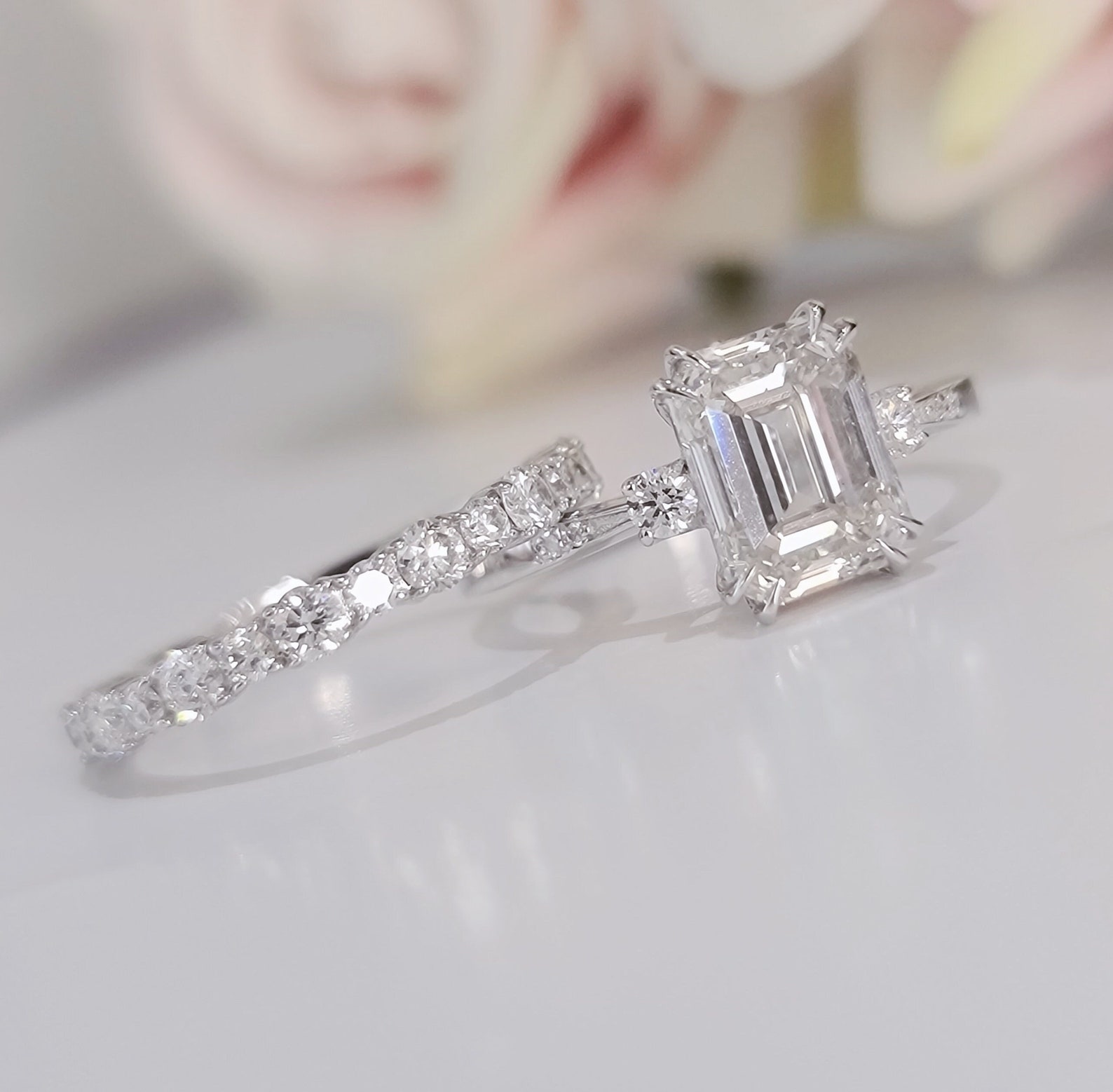 3 Carat Emerald Cut Diamond Ring 3CT Emerald Ring CVD Etsy