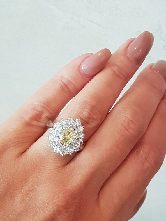Fancy Yellow Diamond Ring 14K White Gold Diamond Engagement Ring