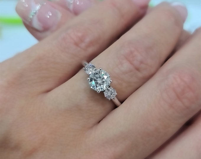 Three Stone Diamond Engagement Ring, Lab Grown Diamond Engagement Ring, Round-Cut Engagement Ring, 1.80 Carat Lab-Grown Diamond Ring