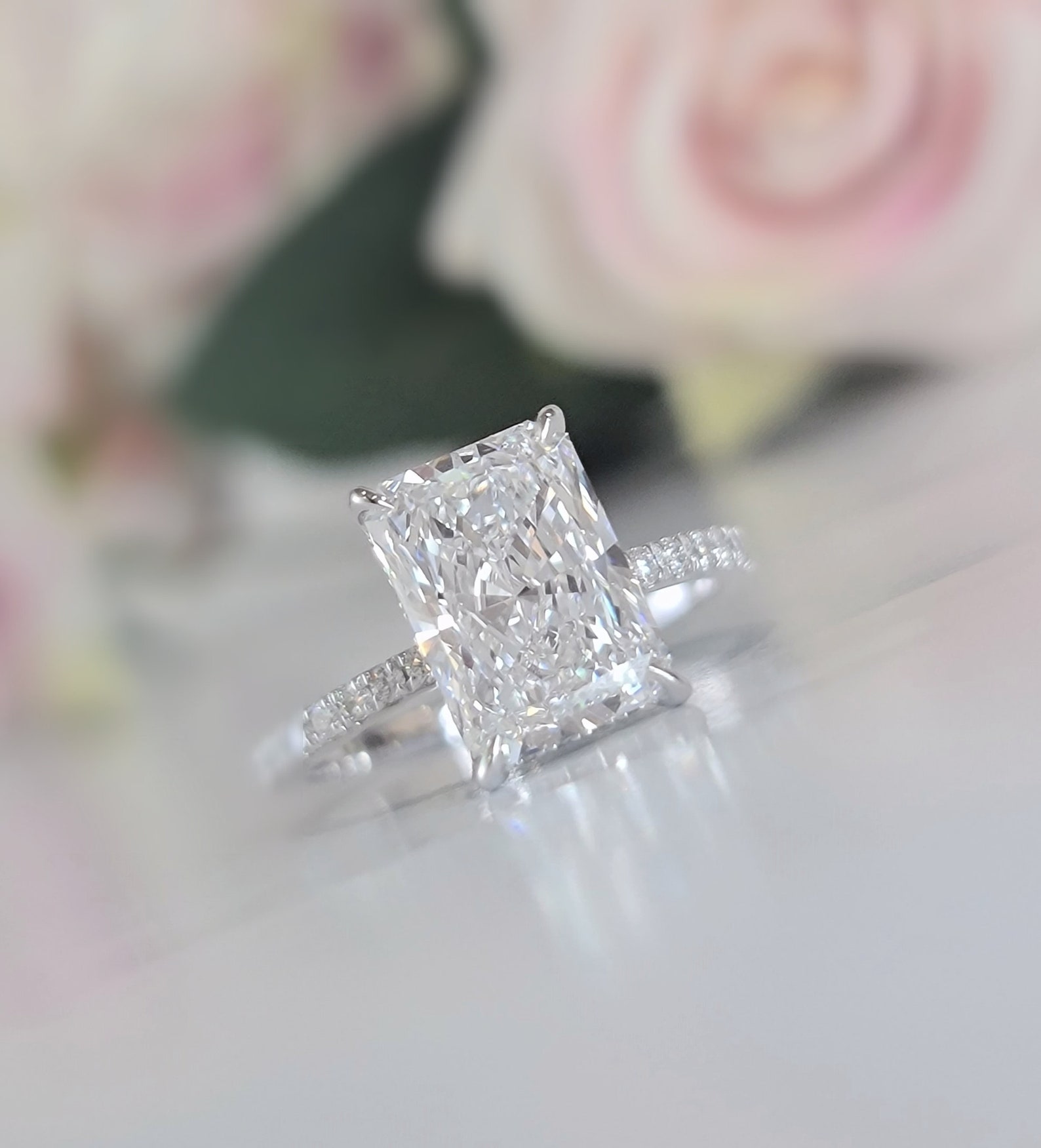 14K Gold Radiant Cut Engagement Ring, 4 Carat Wedding Ring, IGI ...