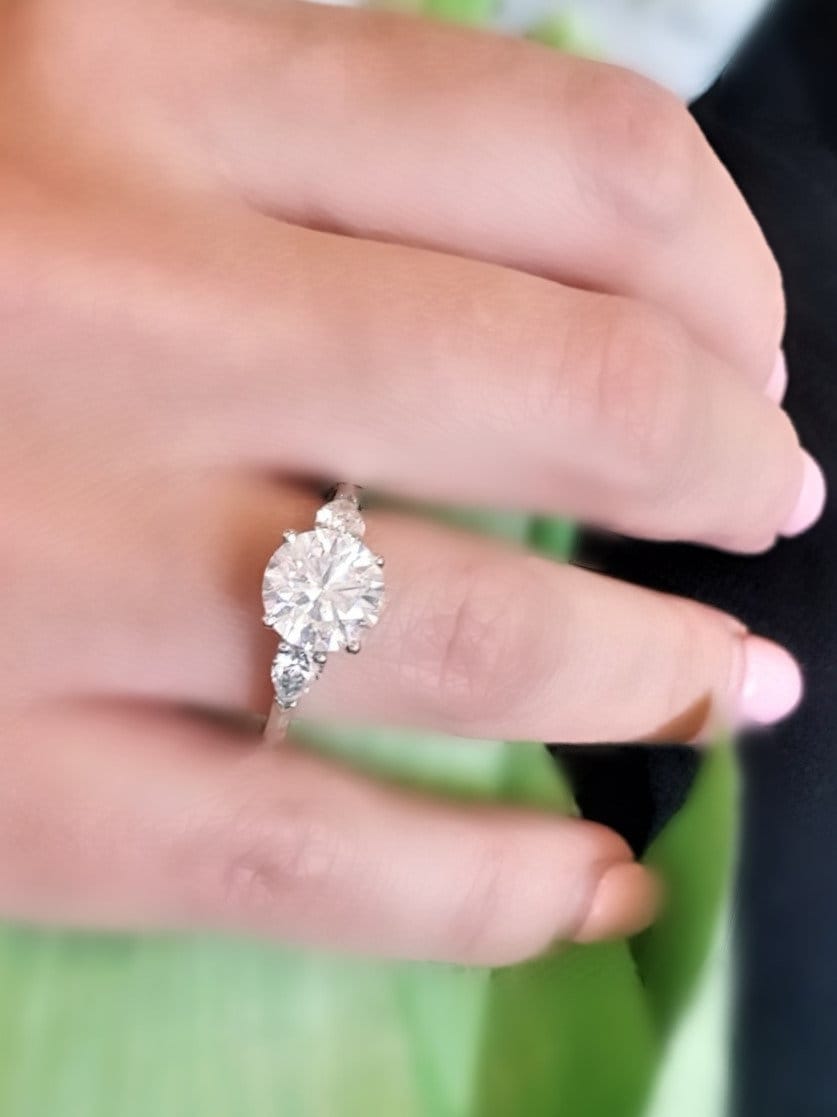 2.50 Carat Diamond Engagement Ring Three Stone Ring Round Cut