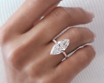Bague Cocktail Diamants De Laboratoire Marquise - Plaqué Or Blanc 14K, 2 Carats - Taille Ajustable - Neuf Sans Emballage