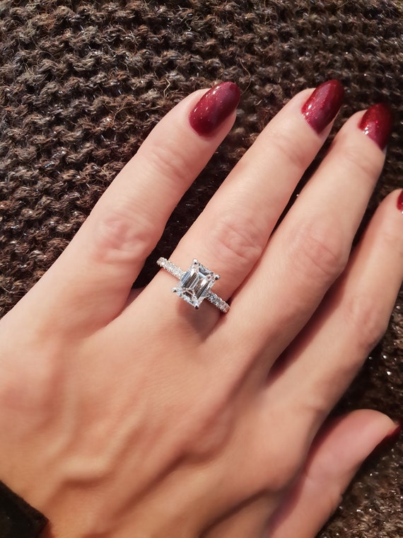 1.50 Ct F VS1 Emerald Cut Lab Created Diamond Engagement Ring Lab