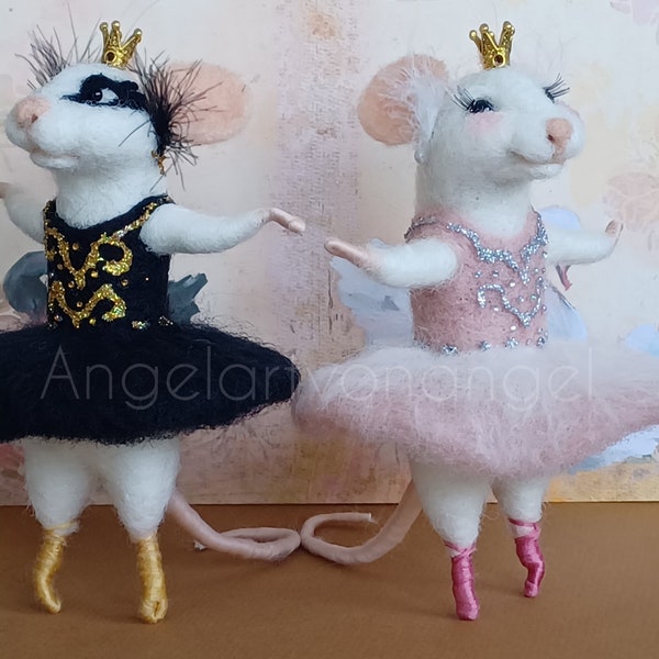 Mouse ballerina, swan lake, odette & odile, Schwanensee, Wool sculpture, felted Ballerina doll, girl room, filzpuppe, ballerina room deco