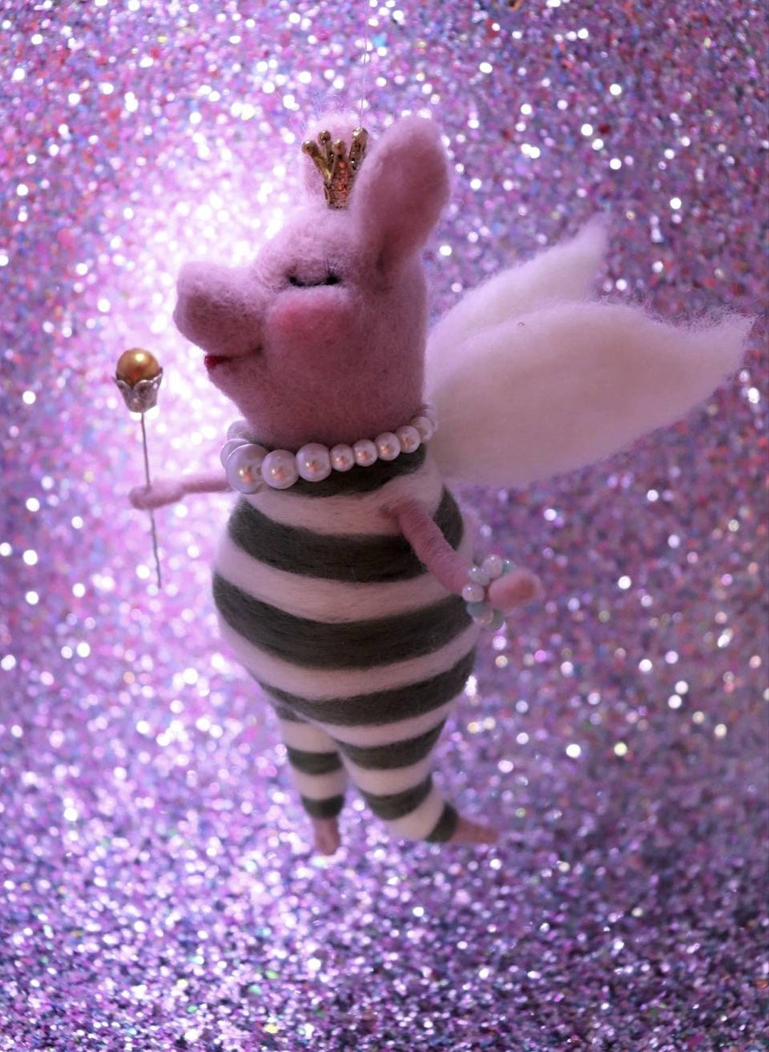 Pig fairy princess,needle felted pig,pig ornament, pig miniature, pig ...