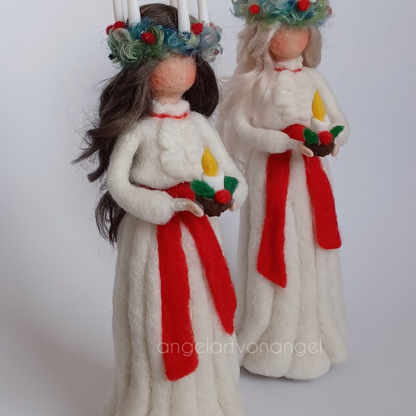 St. Lucia nadelgefilzte figur, Lichtträgerin, Weihnachten, Heilige Lucia, Leuchtende, Luzia ,Lichterkönigin, Weihnachten, felting art