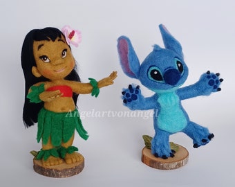 Muñecas de Lilo y Stitch, fieltro con aguja, inspiradas en Disney, regalo hecho a mano, regalo de cumpleaños, regalo de Navidad, familia Ohana, decoración de habitación infantil