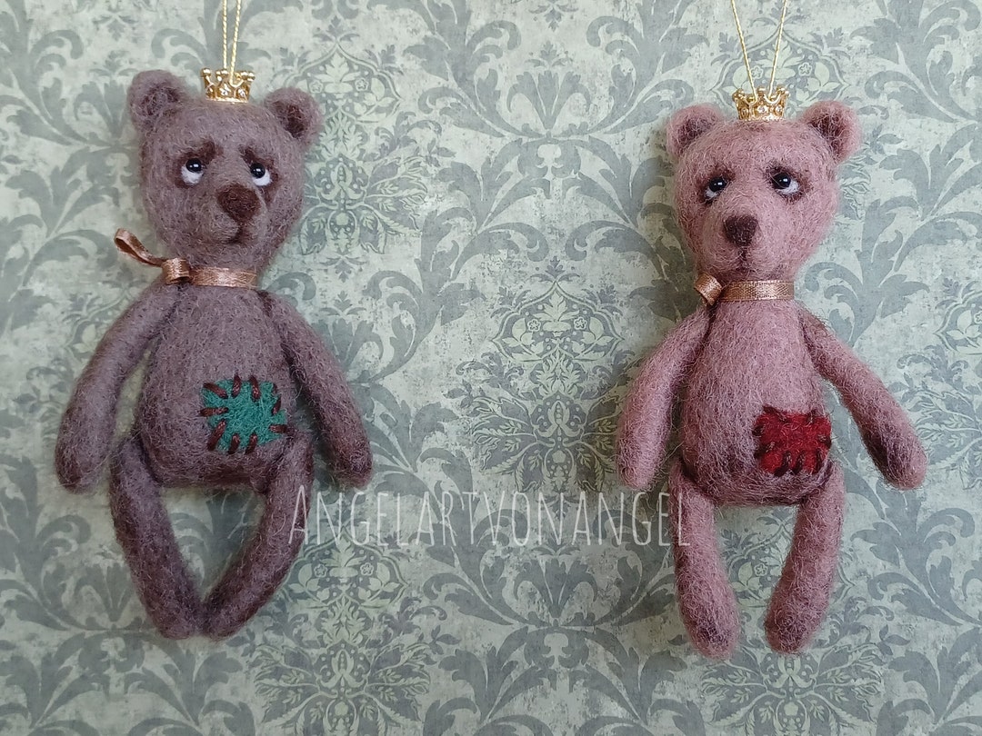Teddy Bear Ornament, Teddy Bear Miniature, Hanging Decor, Wool Teddy