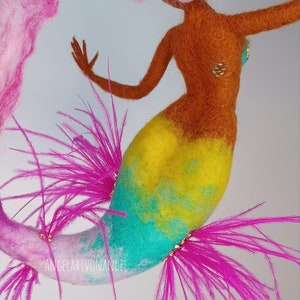 Tropical Mermaid, Mermaid Sculpture, Needle Felted, Handmade Unique