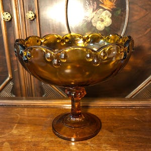Vintage Indiana Glass Amber Compote Fruit Bowl
