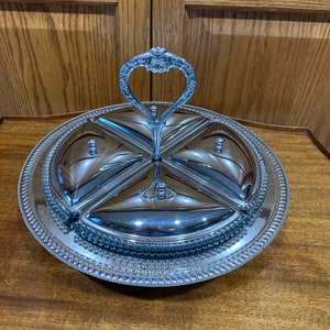 Vintage MCM Crome and Glass Condiments Serving Tray