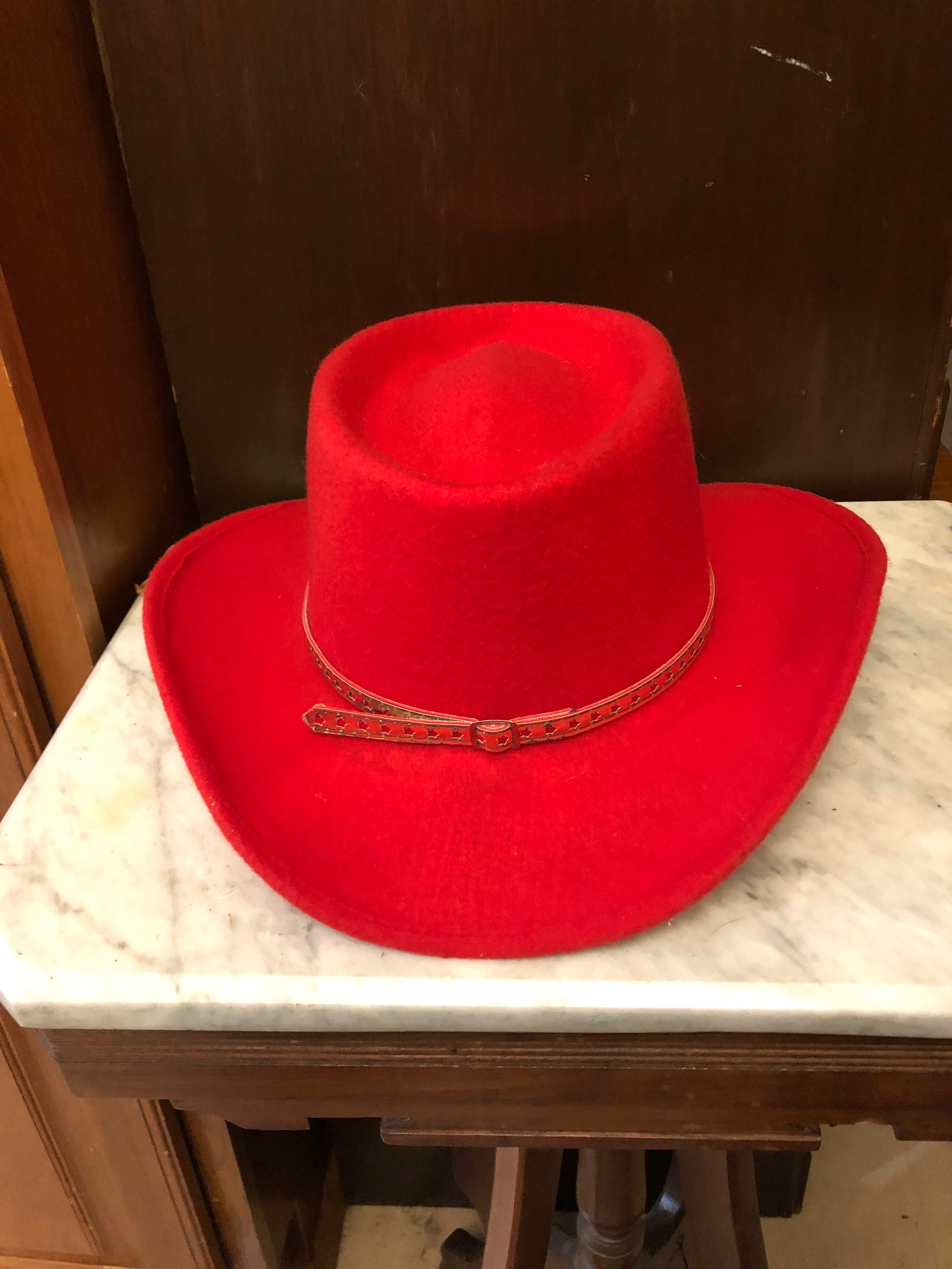 Vintage Pigalle Red Felt Cowboy Hat Size 6 7/8 | Etsy